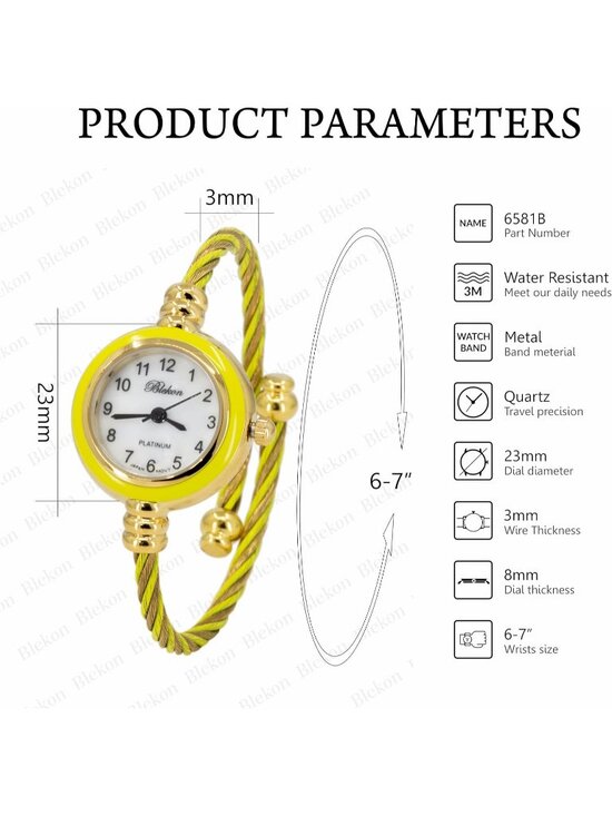 Women\'s Gold And Yellow Analog Elegant Cable Cuff Arabic Numbers Bracelet Watch main image 4